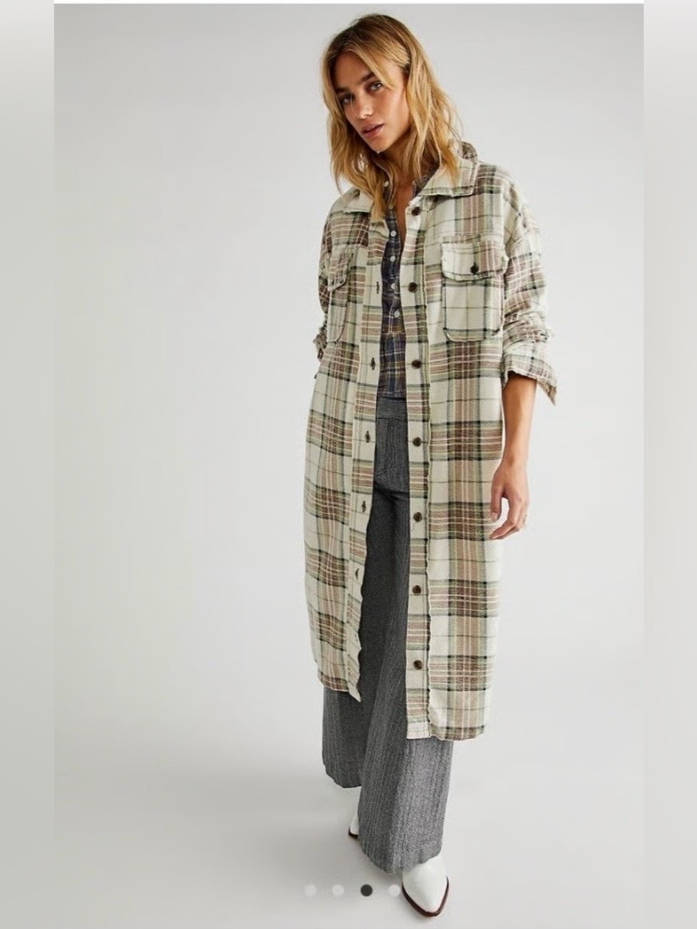 Free People We the Free long plaid Ruby jacket in pistachio combo